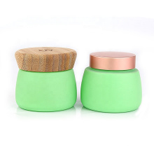 skin care packaging New 120ml 4oz custom matte green glass facial face mask bottles with bamboo wooden lid